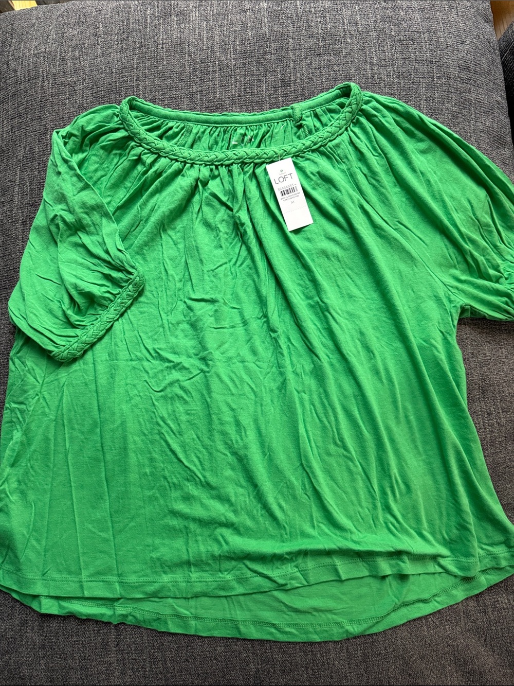 LOFT Kelly Green Braided-Neck Peasant Blouse